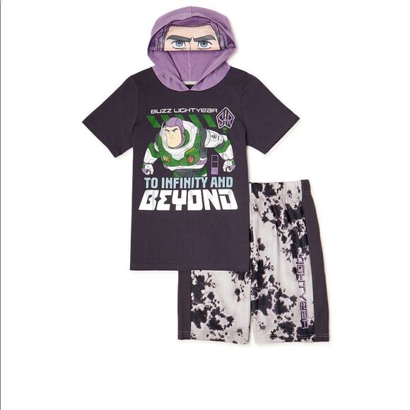 Boys Buzz Lightyear Hoodie Short Sleeve Shirt & Shorts 2 piece Set Size 5 - Picture 1 of 4